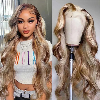 4/613 Balayage Brown Blonde 13x4 Straight Lace Front Wig Colored Human Hair Wigs For Women Body Wave Wig 613 HD Lace Frontal Wig