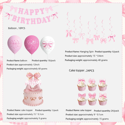 Pink Bow Birthday Theme Party Set Disposable