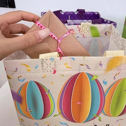 Easter Tote Gift Bags Creative Cartoon Rabbit Egg Basket Pattern Laminating Nonwoven Tote Bags Eco-Friendly Mall Shopping Bags