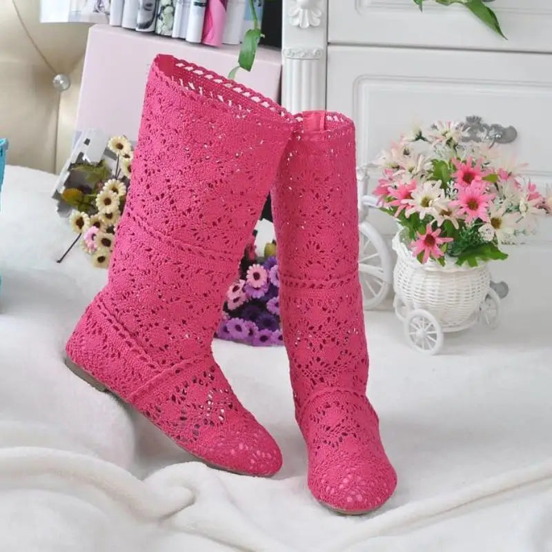 Hollow Boots Shoes Breathable Knit Line Mesh Korean High Summer Women Boots Knee High Womens Shoes