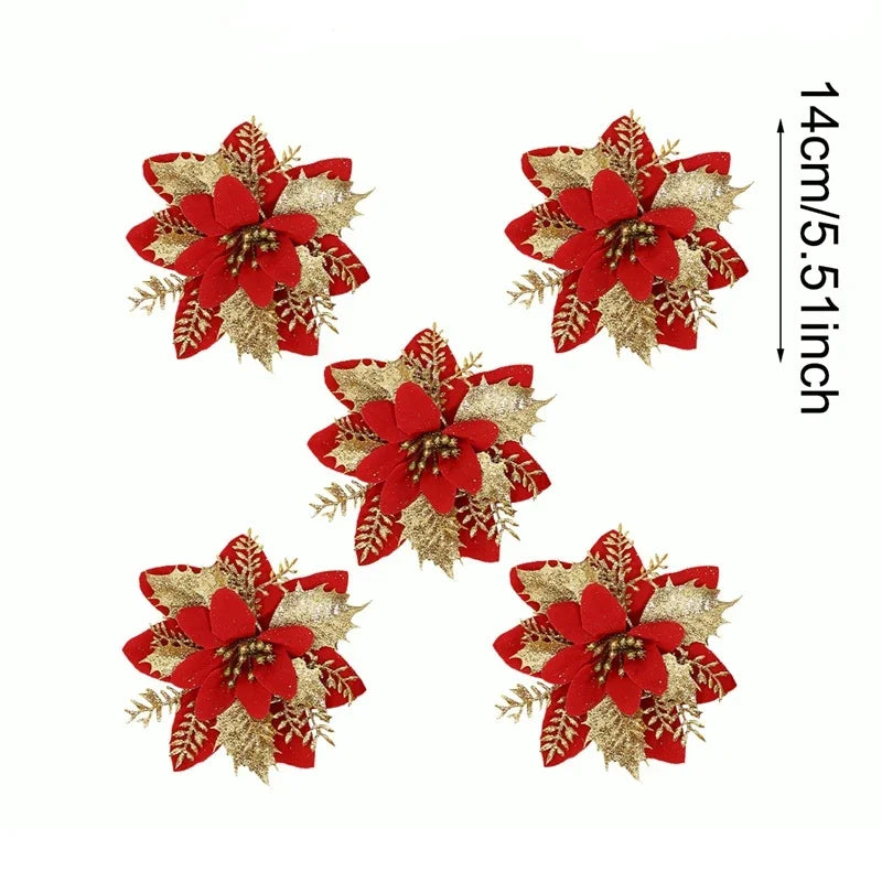 Christmas Glitter Artificial Flowers Tree Hanging Ornaments