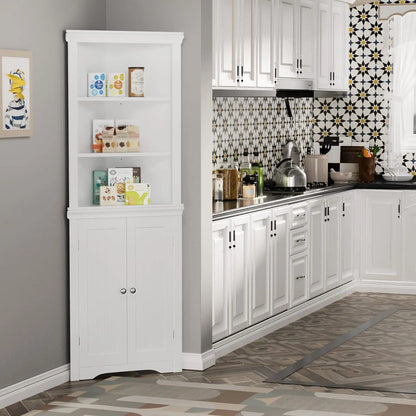 Corner Storage Cabinet 2 Door 3 Tier Shelves Freestanding Bathroom Living Room Bedroom Kitchen White, Customized