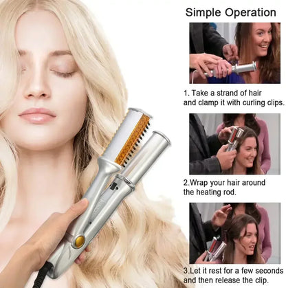 2‑in‑1 Rotating Hair Curler & Straightener Brush – Professional Styling Tool