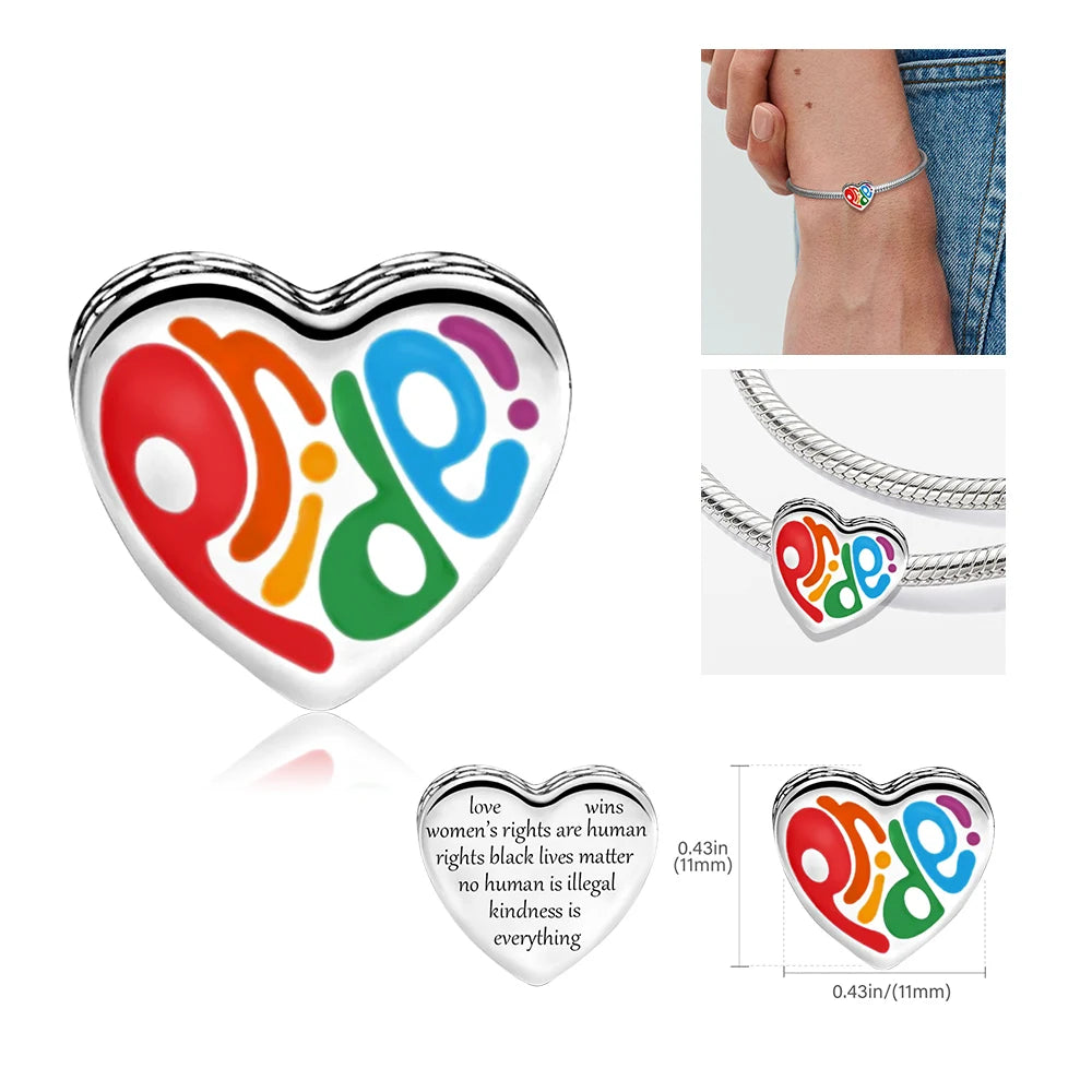 2025 Hot 925 Sterling Silver Rainbow Pride Month Charm Pendant heart bead unlimited Fit Original Bracelet For Women Jewelry Gift