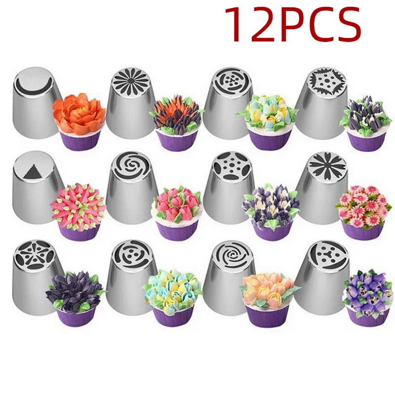18Set Russian Tulip Icing Piping Nozzles Stainless Steel Flower Cream Pastry Tips Nozzles Bag Cupcake Cake Decorating Tools