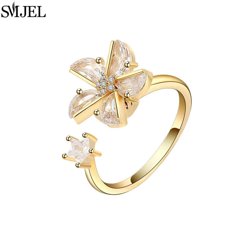 Korean Fashion Daisy Spinner Fidget Ring Multiple Style Sunflower Rose Snowflake Rotate Freely Anti Stress Anxiety Rings Wedding