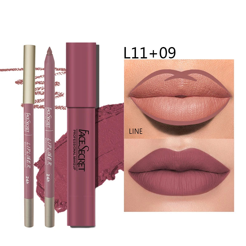 Matte Lipliner & Lipstick Set, Waterproof Long Lasting, Soft Matte, Color Rendering