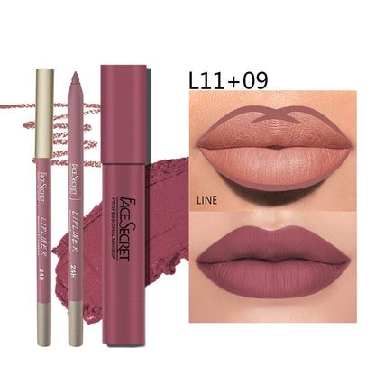 Matte Lipliner & Lipstick Set, Waterproof Long Lasting, Soft Matte, Color Rendering