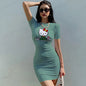 Women Hello Kitty Print Mini High Waist Casual Short Sleeve Dress