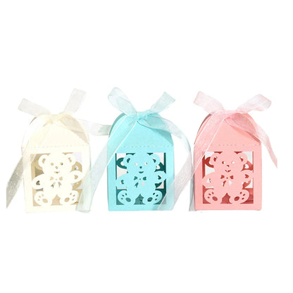 10Pcs Little Bear Candy Boxes Sweet Wedding Favor Gift Packaging Box With Ribbon Baby Shower Birthday Children's Day Party Decor