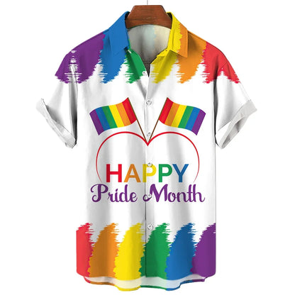 Hawaiian Men's Shirts Happy Pride Month Rainbow Design Summer Trends Casual Streetwear Men's Clothing Men's Short Sleeve Shirts