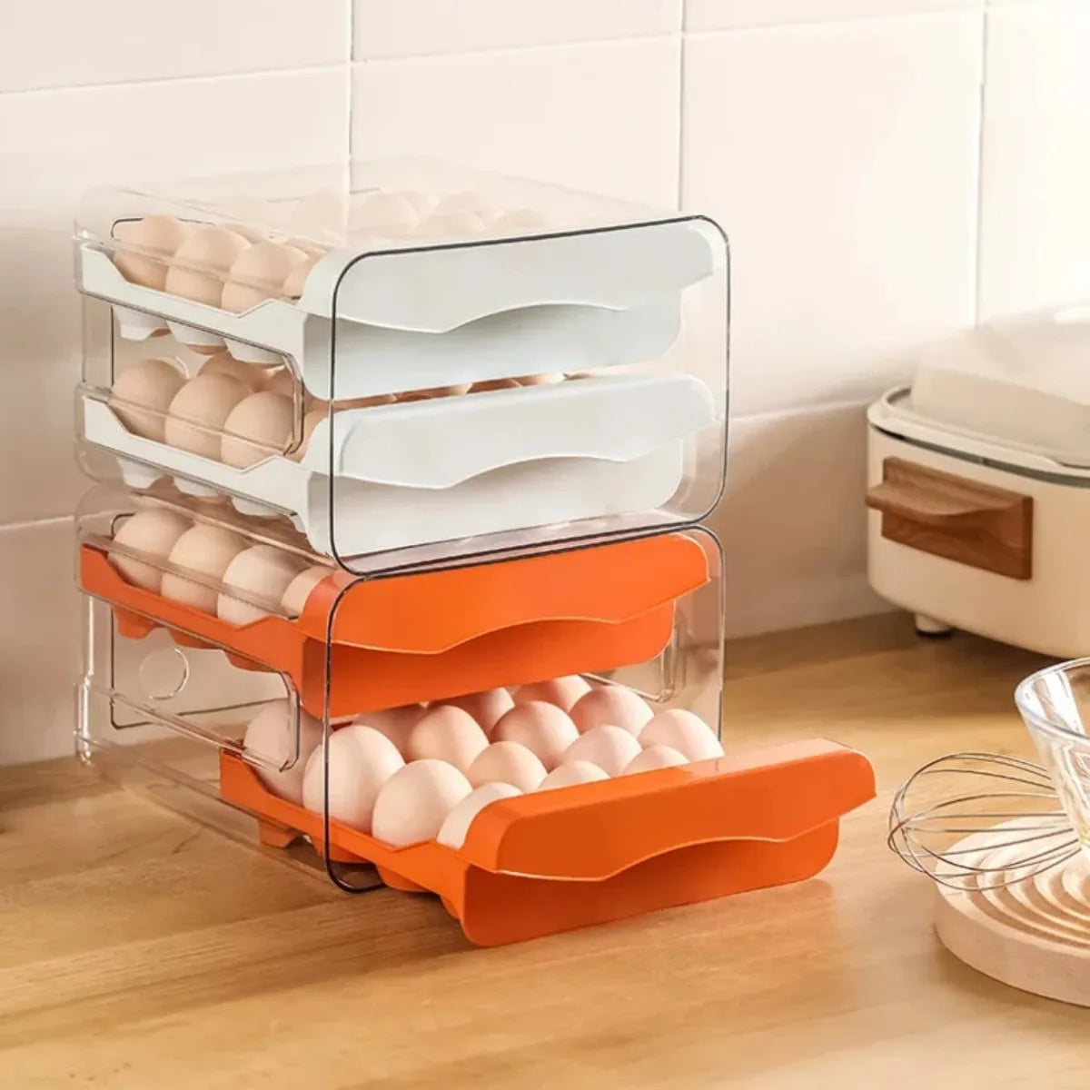 Double-Layer Kitchen Egg Storage Box Refrigerator Fresh Plastic 32 Pieces in Different Compartments Home Kitchen Organizer Rack