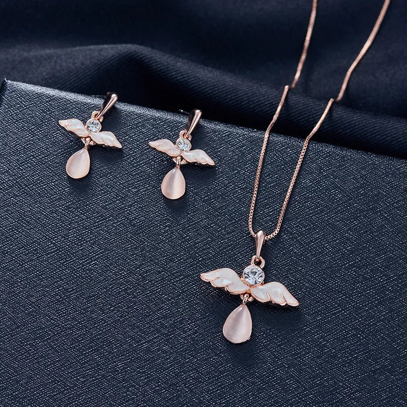 3pcs\ Women Elegant Waterdrop Rhinestone Pendant Necklace Hook Earrings Jewelry Set