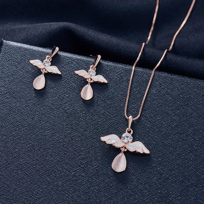 3pcs\ Women Elegant Waterdrop Rhinestone Pendant Necklace Hook Earrings Jewelry Set