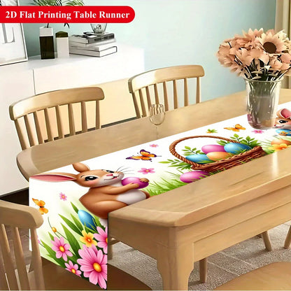 1Pc Easter Bunny Egg Table Runner Cartoon Cute Pet Holiday Table Decor Cloth Party Scene Arrangement Long Tablecloth