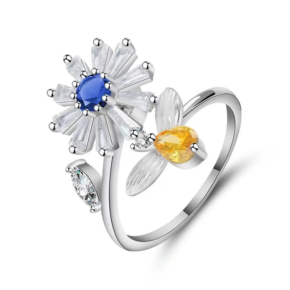 Fidget Spinner Ring Anxiety for Women Multiple Crystal Flower Eye Butterfly Animal Ring Rotate Anti Stress Wedding Jewerly