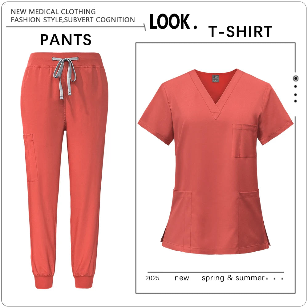 Hot Sale Clinic Workwear Unisex Medical Nurse Scrub Set Clinical Uniform Men Women Beauty Salon Costume Doctor Nursing Top Pants