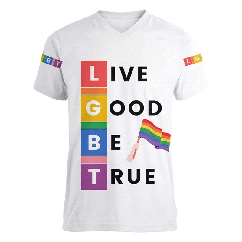 Fashion Gay Pride LGBT T-shirt For Men Women Love is Love Rainbow V Neck T Shirt Street Party Short Sleeve Oversized Tee Shirts