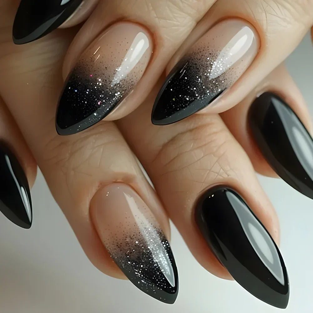 24Pcs False Full Cover Press on Nail Tips Purple Heart Almond  with Glue