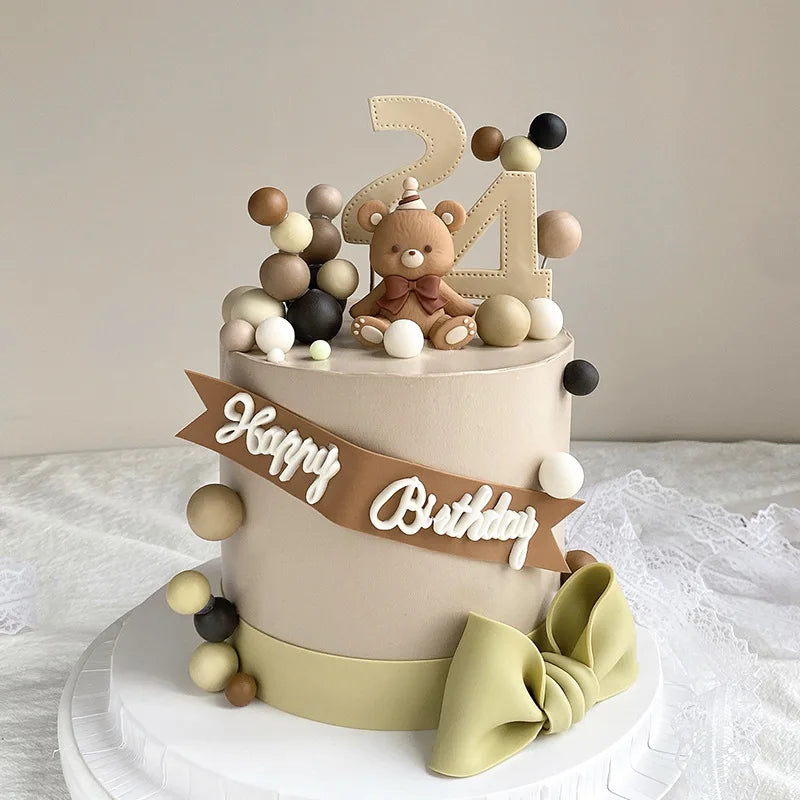 Cute Bear Ornament Cake Topper Pink Blue Cartoon Bear Soft Rubber Doll Boy Girl First Birthday Party Cake Decoration Baby Shower