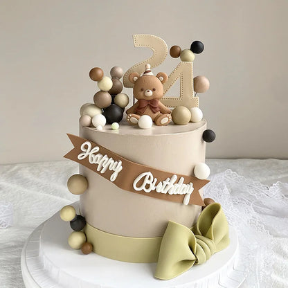 Cute Bear Ornament Cake Topper Pink Blue Cartoon Bear Soft Rubber Doll Boy Girl First Birthday Party Cake Decoration Baby Shower