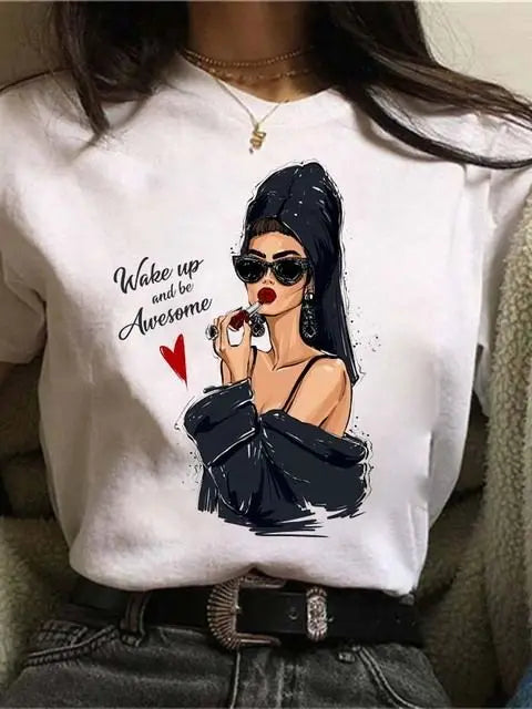 Maycaur Hot Sales Printed Female Tshirt Women Fashion Graphic Printed T-Shirt Harajuku Korean Style Short Sleeves Clothes Female