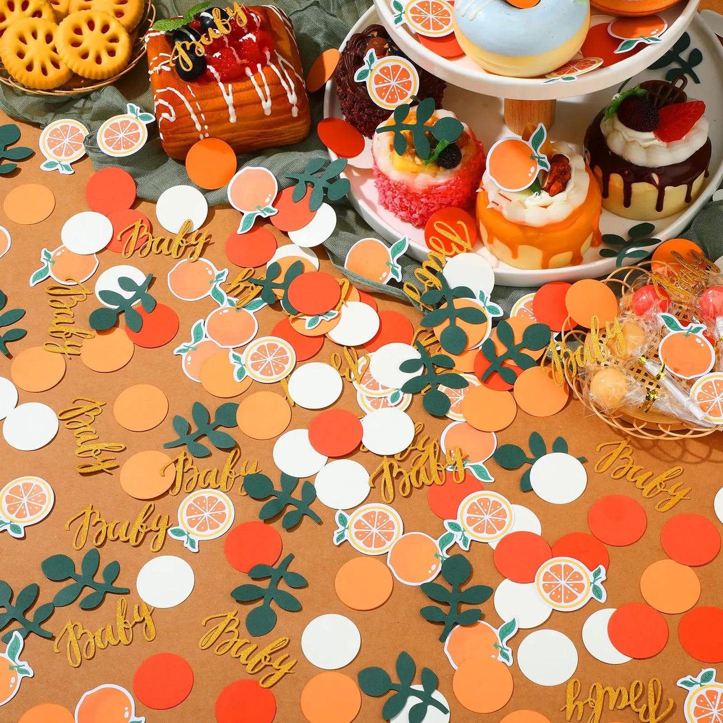 100/200Pcs Little Cutie Orange Baby Shower Confetti Decoration with Gold Baby Confetti for Gender Reveal Tangerine Party Decor