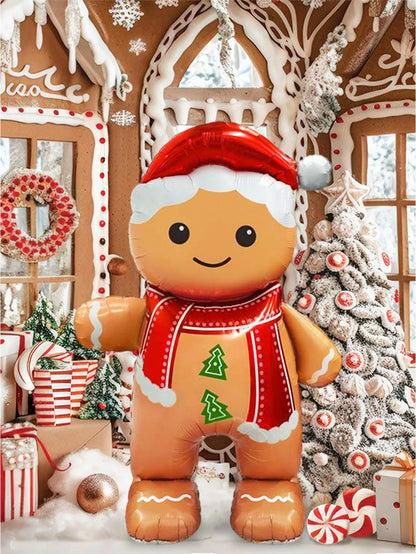 1pc standing smiling gingerbread man aluminum foil balloon, suitable for Christmas party decoration, Christmas New Year balloon