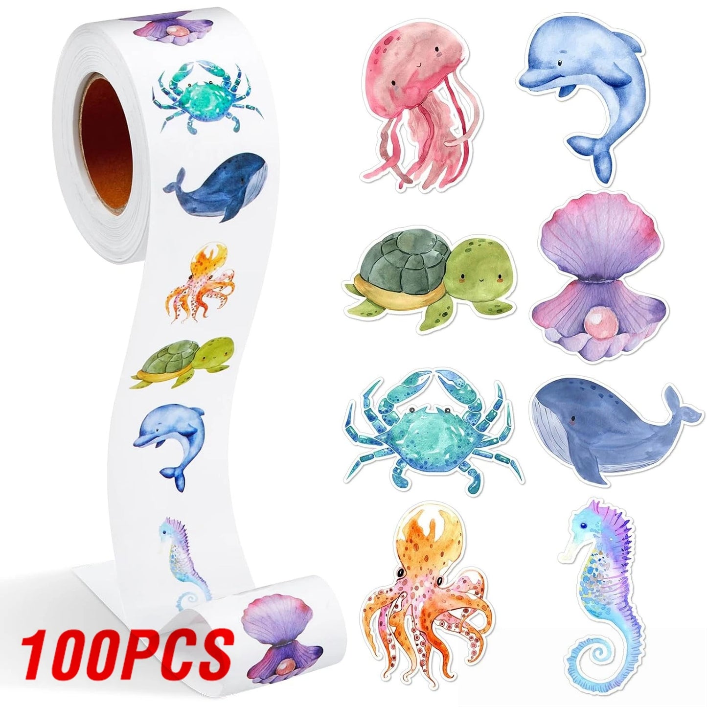 100-500pcs New Cartoon Marine Animal Park Dolphin Stickers for Kids Teacher Reward Encourage Sealing Label Stationery Sticker