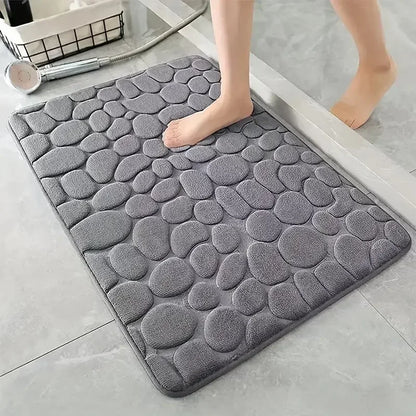 3D Non-Slip Bathroom Cobblestone Embossed Absorbent Mat Machine Washable Quick Drying