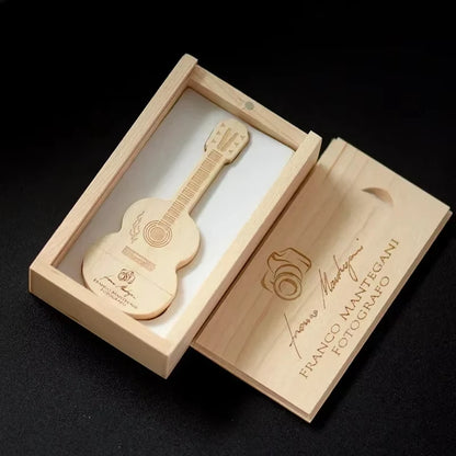 Wooden Guitar USB2.0 Flash Drive 4G 8G 16G 32G 64GB 128G Comes With Key Chain Gifts Pen Drives Box Memory Stick