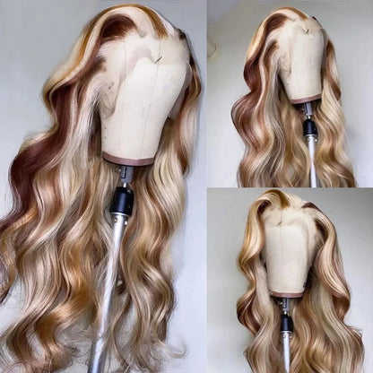 4/613 Balayage Brown Blonde 13x4 Straight Lace Front Wig Colored Human Hair Wigs For Women Body Wave Wig 613 HD Lace Frontal Wig