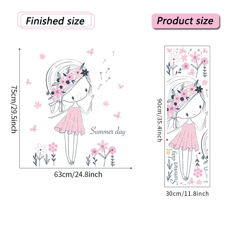 Cartoon Girl Unicorn Vinyl Child Wall Stickers for Baby Room Decoration Bedroom Accessories Furniture Decals Wall Art Room Decor