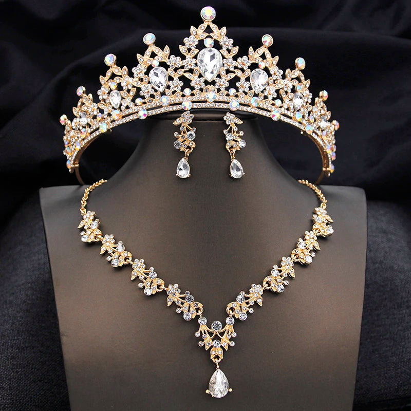 Tiaras Bridal Princess Wedding Crown and necklace earring Prom Birthday Jewelry Sets