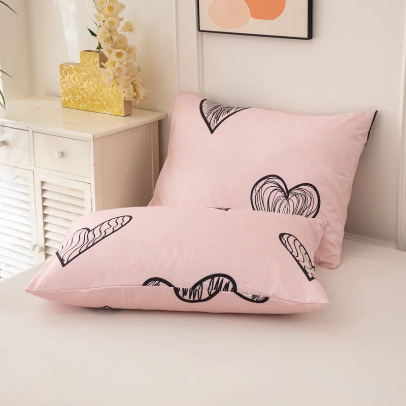 Pink Patterned Printed Duvet Cover Three-Piece Set (2 Pillowcases + 1 Duvet Cover) Polyester Reactive Printed Bedspread 3-Piece Set Ultra-Soft and Comfortable Polyester Breathable Bedding Duvet Set Suitable for Bedrooms and G