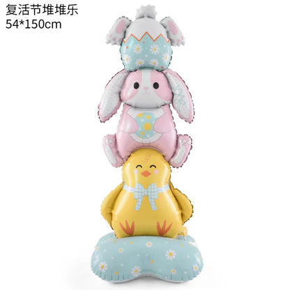 Cute Easter Egg Bunny Standing Balloon Easter Decoration Large Bunny Foil Balloon Kids Party Favor Gift