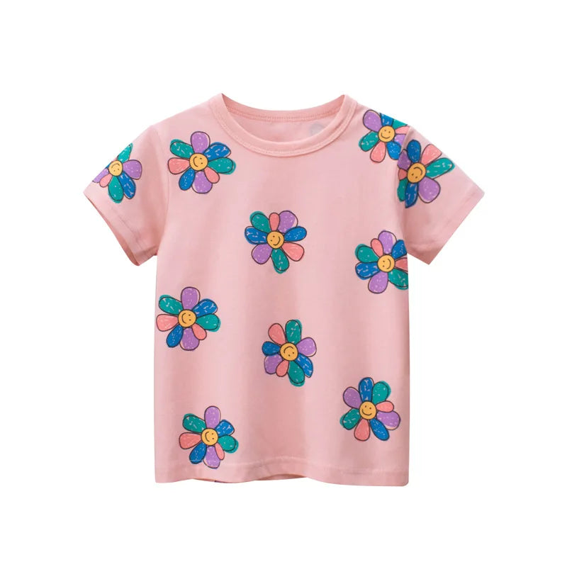 Short Sleeve Children Girl T-shirts Printed 2-8 Years Cotton Toddler Girl Tops Kids Baby Girl Tees Clothes