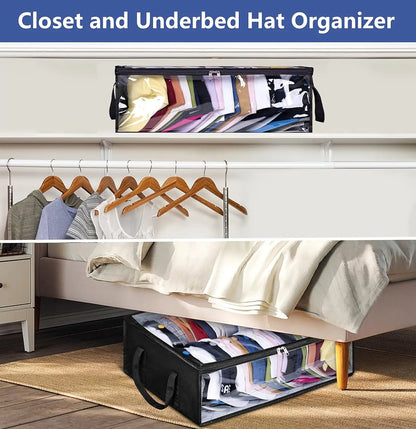 Large Capacity Black Hat Organizer: Foldable Non-Woven Cap Holder and Clothes Storage Hanging Bag