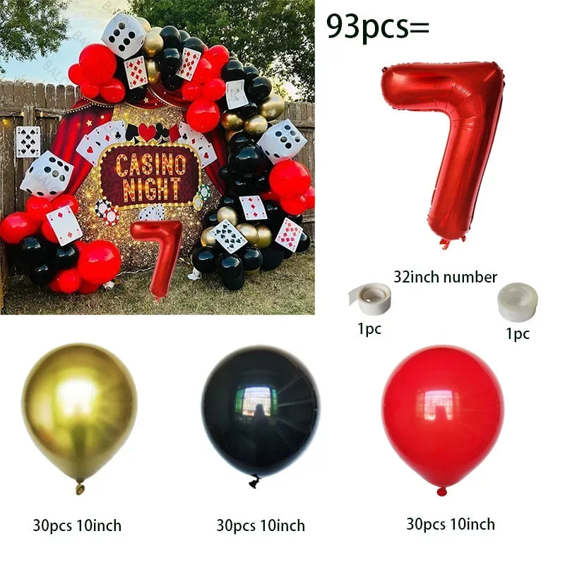 93pcs Cube Balloons Dice Playing Cards Foil Ballon Casino Theme Party Adult Birthday Decor Las Vegas Party Poker Theme Party