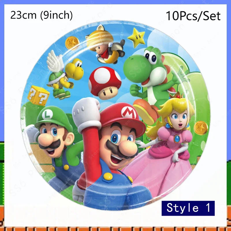 Super Mario Bros Birthday Decoration Party Supplies Disposable Tableware Baby Shower Paper Cup Tablecloth Plate Napkin Bag Kit