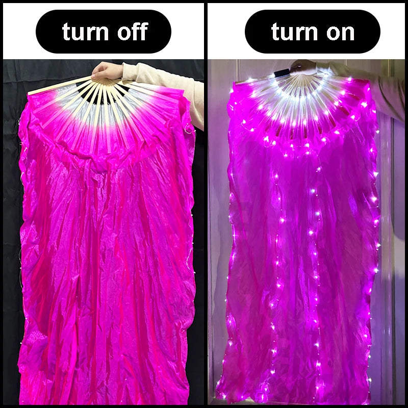 150cm Long Bamboo Silk Veil Fan With LED Light   Stage Performance Dance Costumes