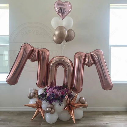 1set Mother's Day Decorations Balloon I Love You Mom Sliver Rose Gold Letter Aluminum Film Balloon Mothers Gifts Supplies Globos