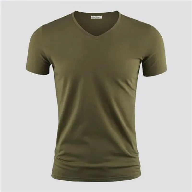 Men's Pure Color V Collar Short Sleeved T-Shirt