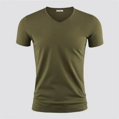 Men's Pure Color V Collar Short Sleeved T-Shirt
