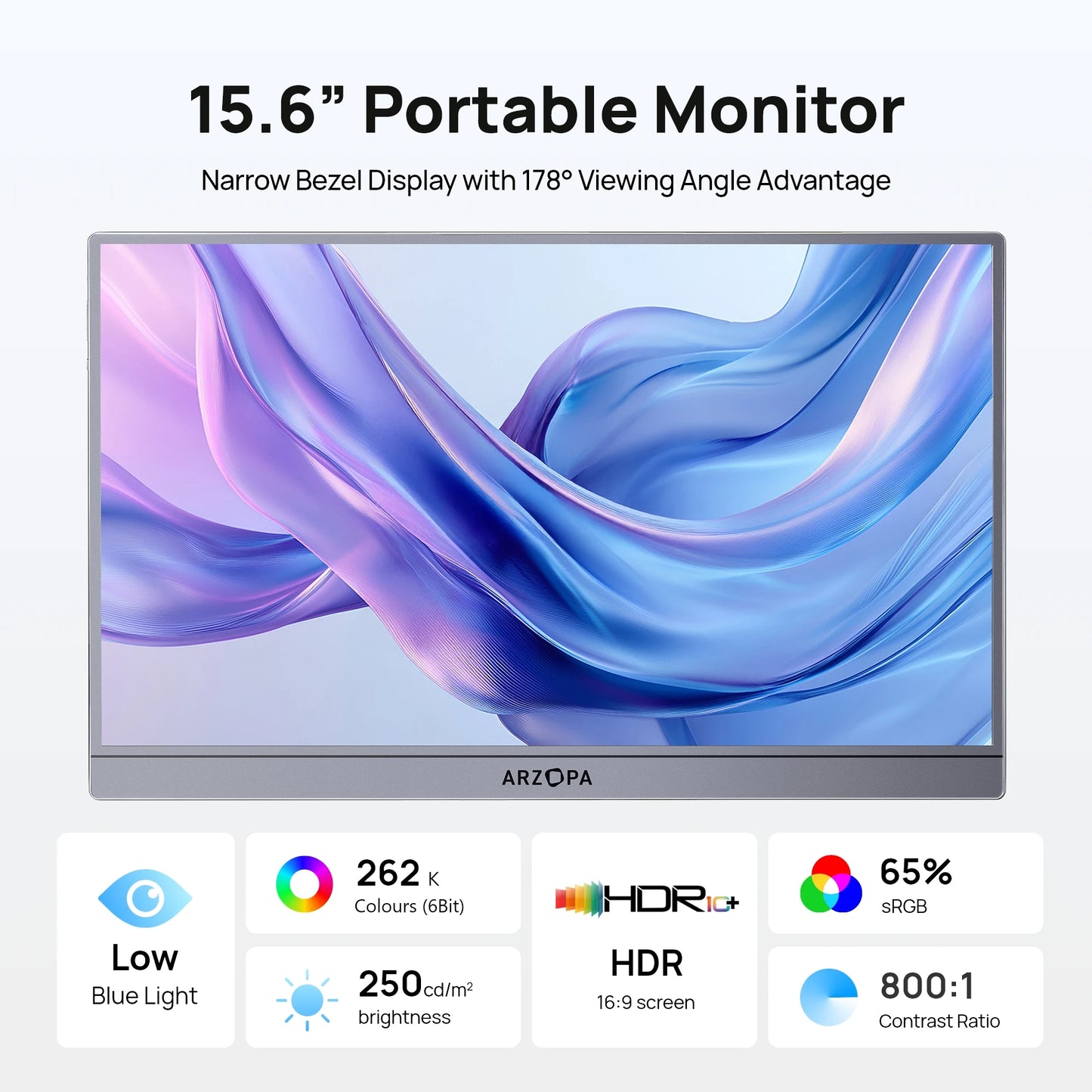 ARZOPA 15.6 inch 1080P 100%sRGB Grey Portable Gaming Monitor HDR10 External Second Display Screen for PC/MAC/Phone/Xbox A1 GRAY