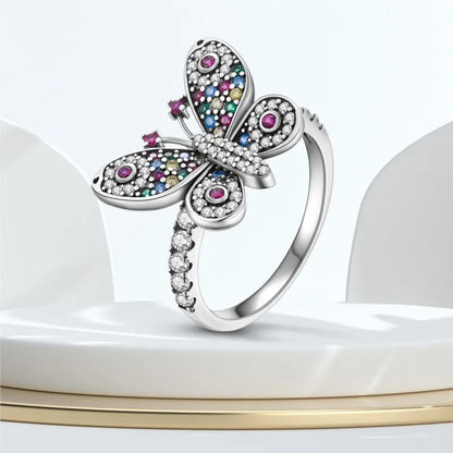 925 Sterling Silver Inlaid Full With Colorful Zirconium Butterfly Rings For Wedding Engagement Silver Rings Jewelry