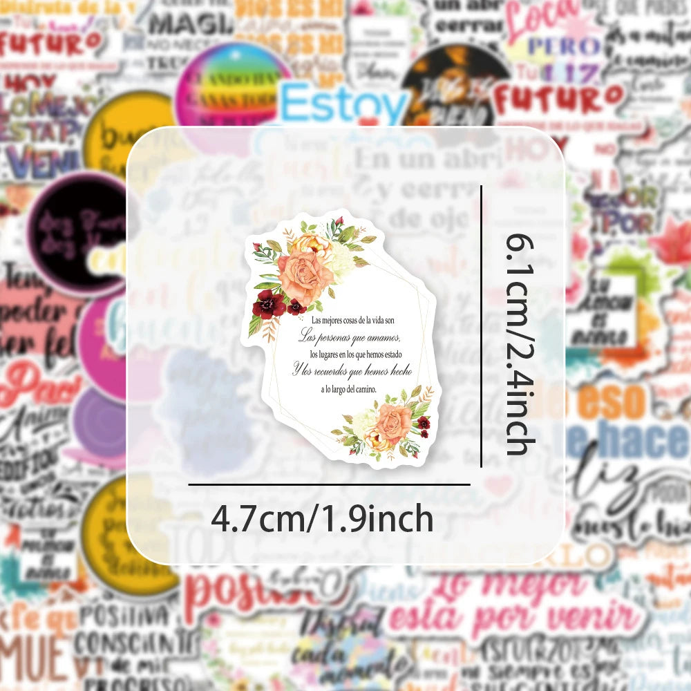10/30/50pcs Spanish Inspirational Quotes Stickers Cartoon Motivational Phrases Decals Scrapbook Phone Case Luggage Sticker Decor
