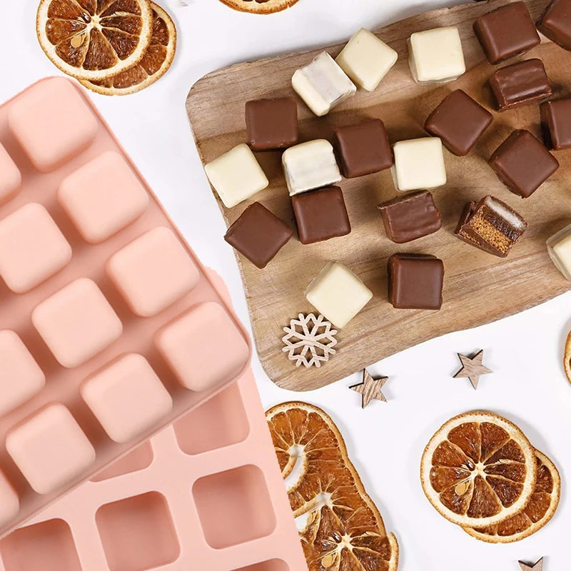 Square Caramel Candy Silicone Mold 16 Cavity Chocolate Truffles For Fat Bombs Keto Snacks Ice Cube Tray Gummy Jelly Wax Melts