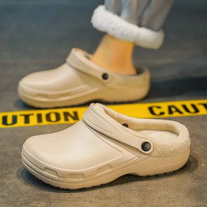 winter fluffy slippers men outdoor clogs warm home cotton shoes indoor cozy slides pull on comforty non-slip chef shoes