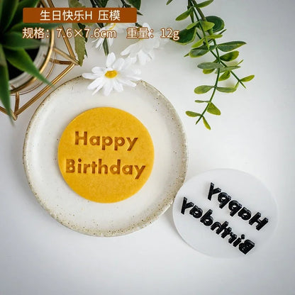 Happy Birthday Theme Cookie Cutter Mold Biscuit Embosser Cake Decoration Tools Stamp Baking Pastry Bakeware Kitchen Accessories
